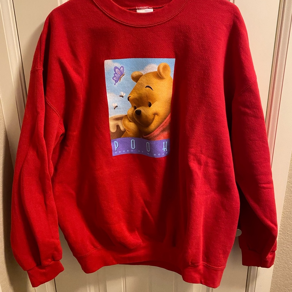 Disney Store XL Sweatshirt Red Winnie Pooh 2 Sided Graphic Pullover